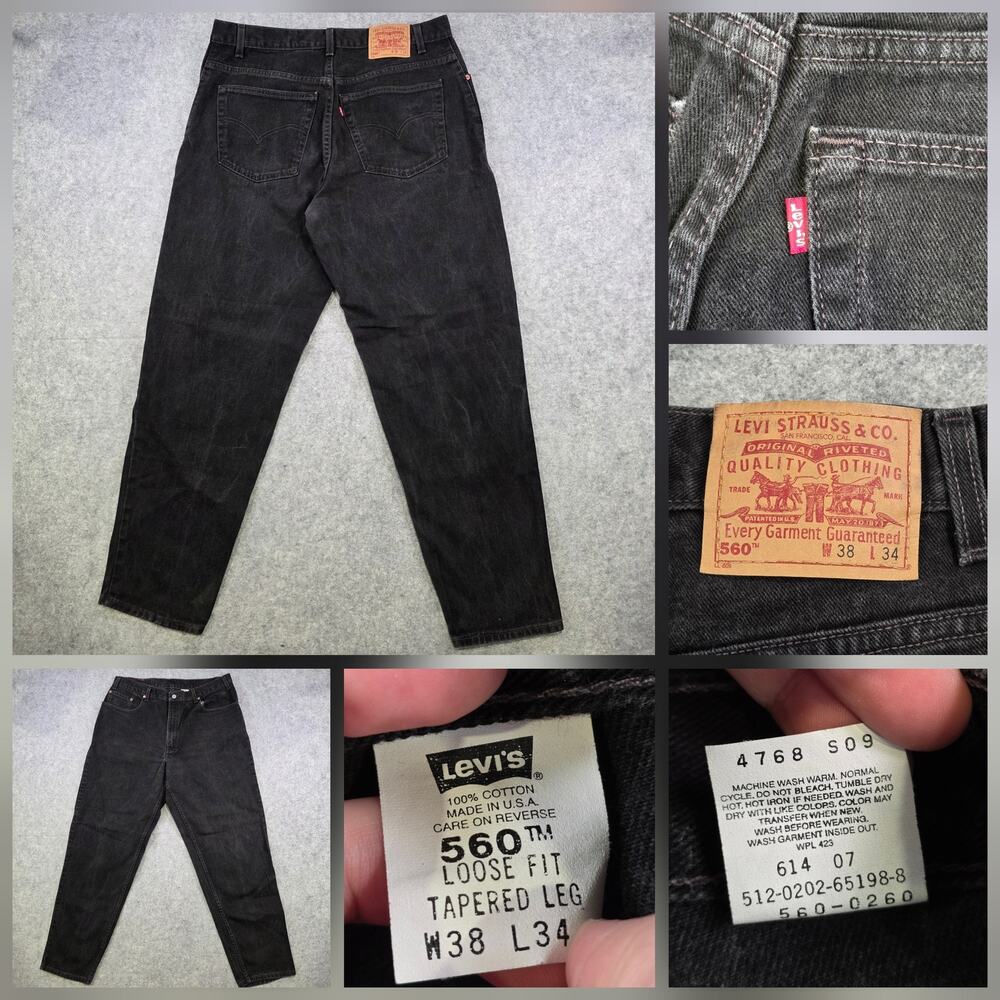 Vintage 90s Levis 560 Jeans Mens 38x34 Black Denim‎ Loose Fit Tapered Made USA